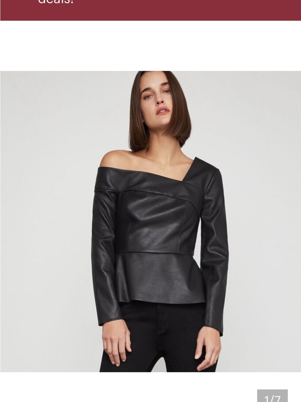 BCBGMaxAzria Black Asymmetric Off-Shoulder Faux Leather Top